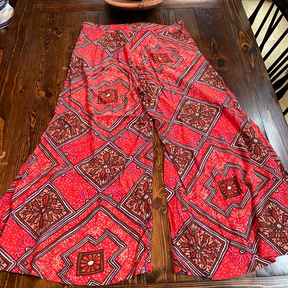 Anthropologie Red and Brown Wide Leg Pants